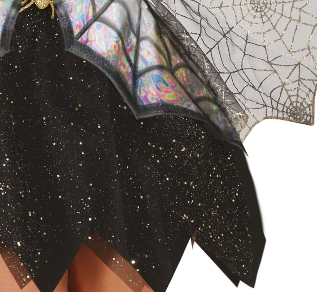 Spinnen Kostüm Damen | Halloween-Kostüm mit Spinnweben-Kleid und Flügeln für Halloween- und Mottopartys
