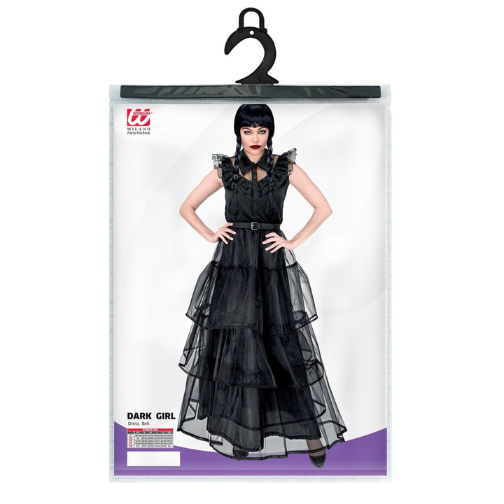 Gothic Kleid Damen | Schwarzes Halloween-Kostüm mit Gürtel für Gothic-Verkleidung und Mottopartys