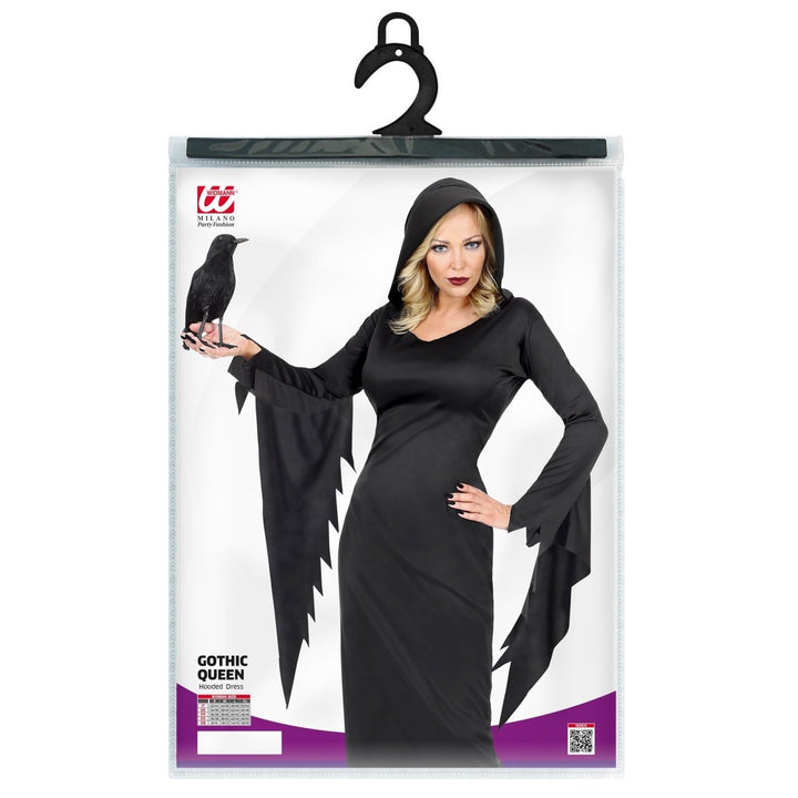 Damen Halloween Kleid Schwarz | Gothic Queen Kostümkleid für Halloween, Horrorparty und düstere Mottopartys