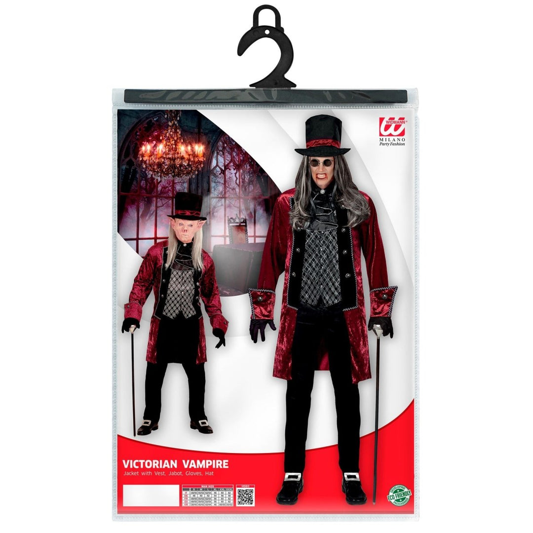 Herren Vampir Kostüm Bordeaux Rot | 4-teiliges Halloween Kostüm mit Jacke, Weste, Jabot, Handschuhen und Hut