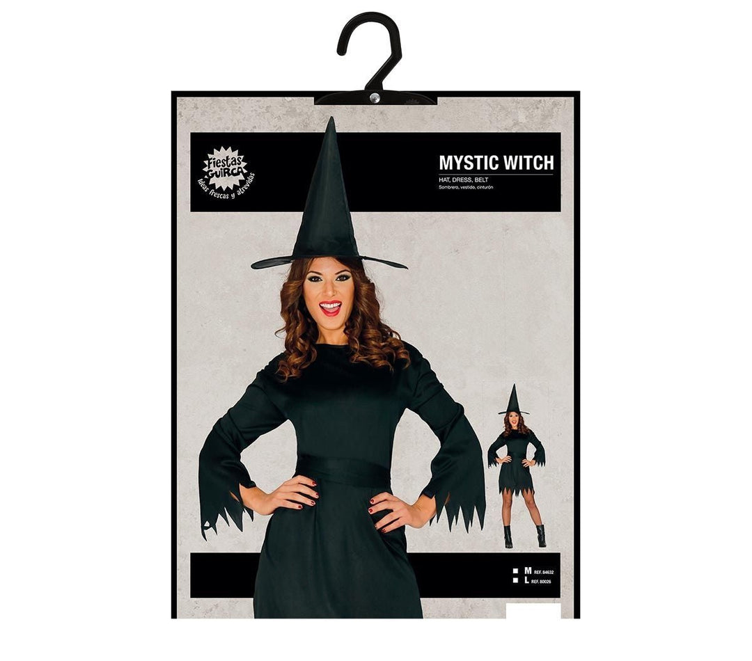Hexenkostüm Damen 3-teilig | Halloween-Kostüm mit Hexenkleid, Gürtel und Hut für Halloween- und Mottopartys
