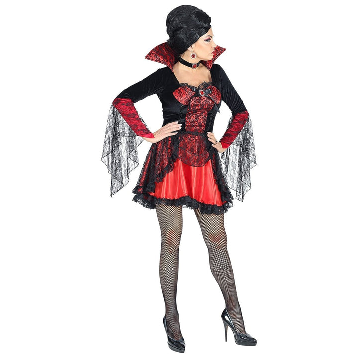 Vampir Kostüm Damen | Halloween-Kostüm mit Spitzen-Look, Kleid und Halsband für Halloween- und Mottopartys
