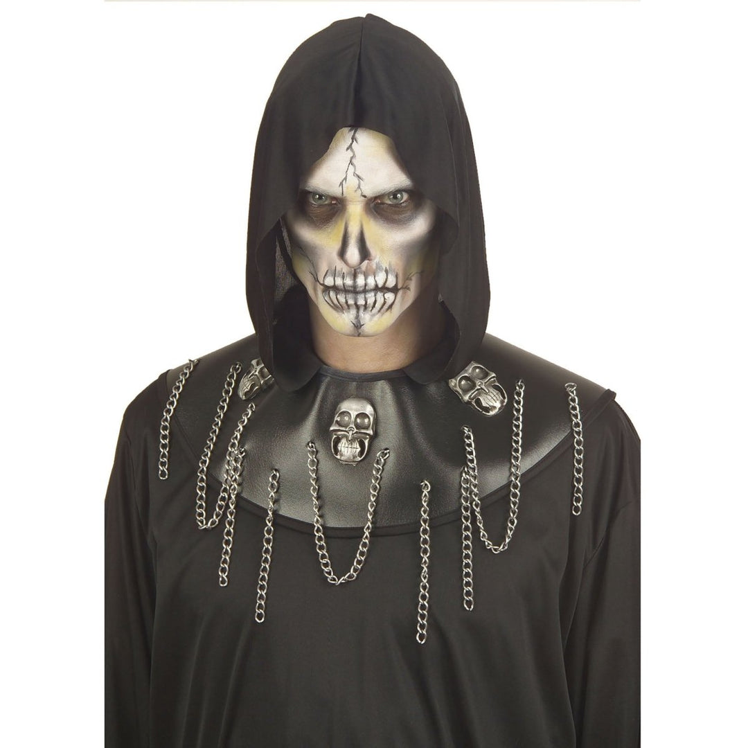 Herren Halloween Kostüm Totenkopf | 3-teiliges Meister Kostüm mit Kapuzengewand, Halskette und Totenkopf-Gürtel