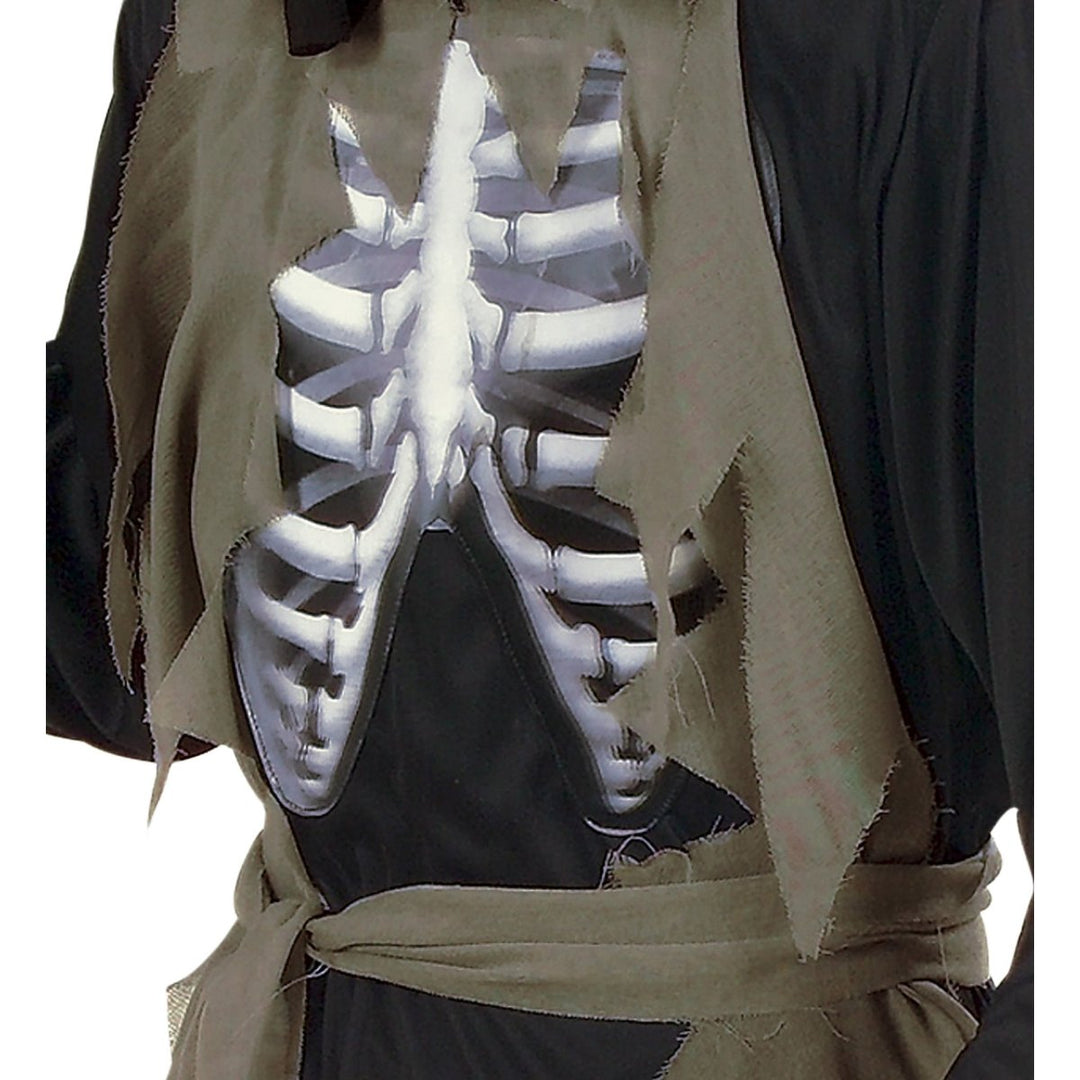 Herren Zombie Kostüm | 3-teiliges Halloween Kostüm mit Kapuzengewand, holografischem Knochenmotiv und Gürtel