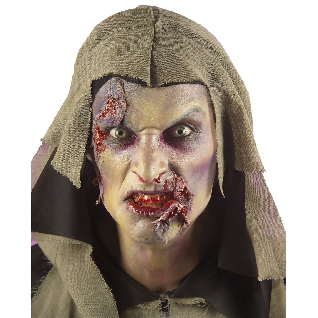 Herren Zombie Kostüm | 3-teiliges Halloween Kostüm mit Kapuzengewand, holografischem Knochenmotiv und Gürtel