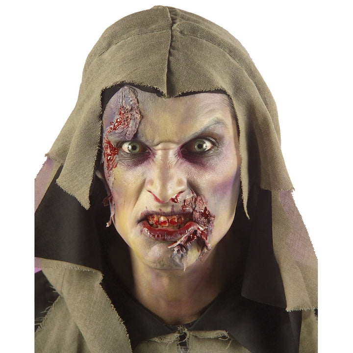 Herren Zombie Kostüm | 3-teiliges Halloween Kostüm mit Kapuzengewand, holografischem Knochenmotiv und Gürtel