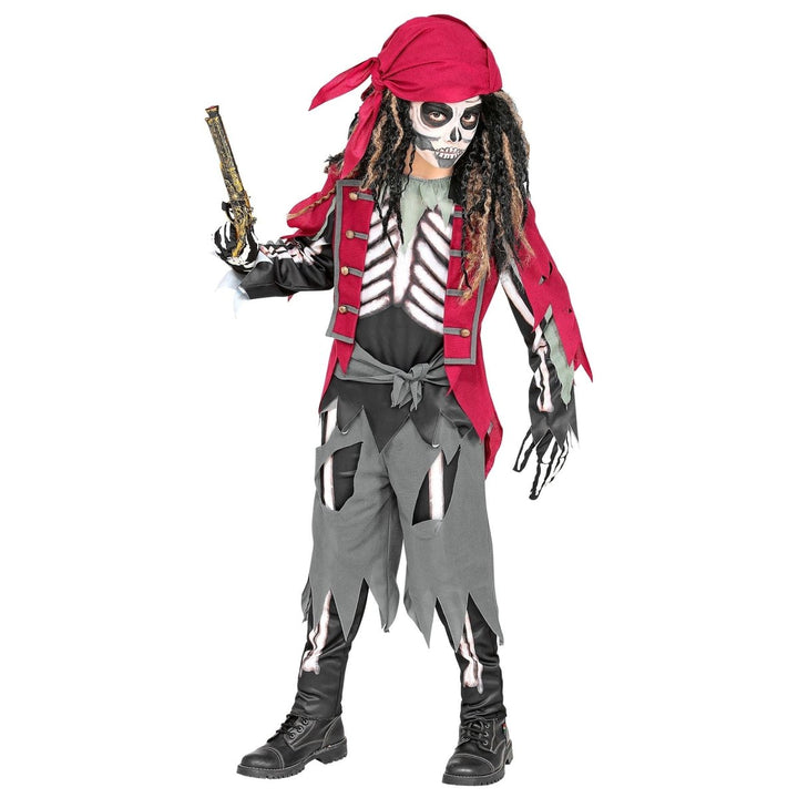 Pirat Kostüm Jungen | Halloween-Kostüm mit Skeletthemd, Weste, Hose, Gürtel und Kopftuch für Halloween-Partys