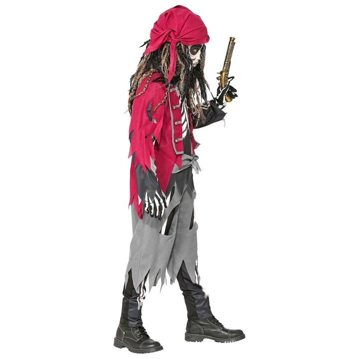 Pirat Kostüm Jungen | Halloween-Kostüm mit Skeletthemd, Weste, Hose, Gürtel und Kopftuch für Halloween-Partys