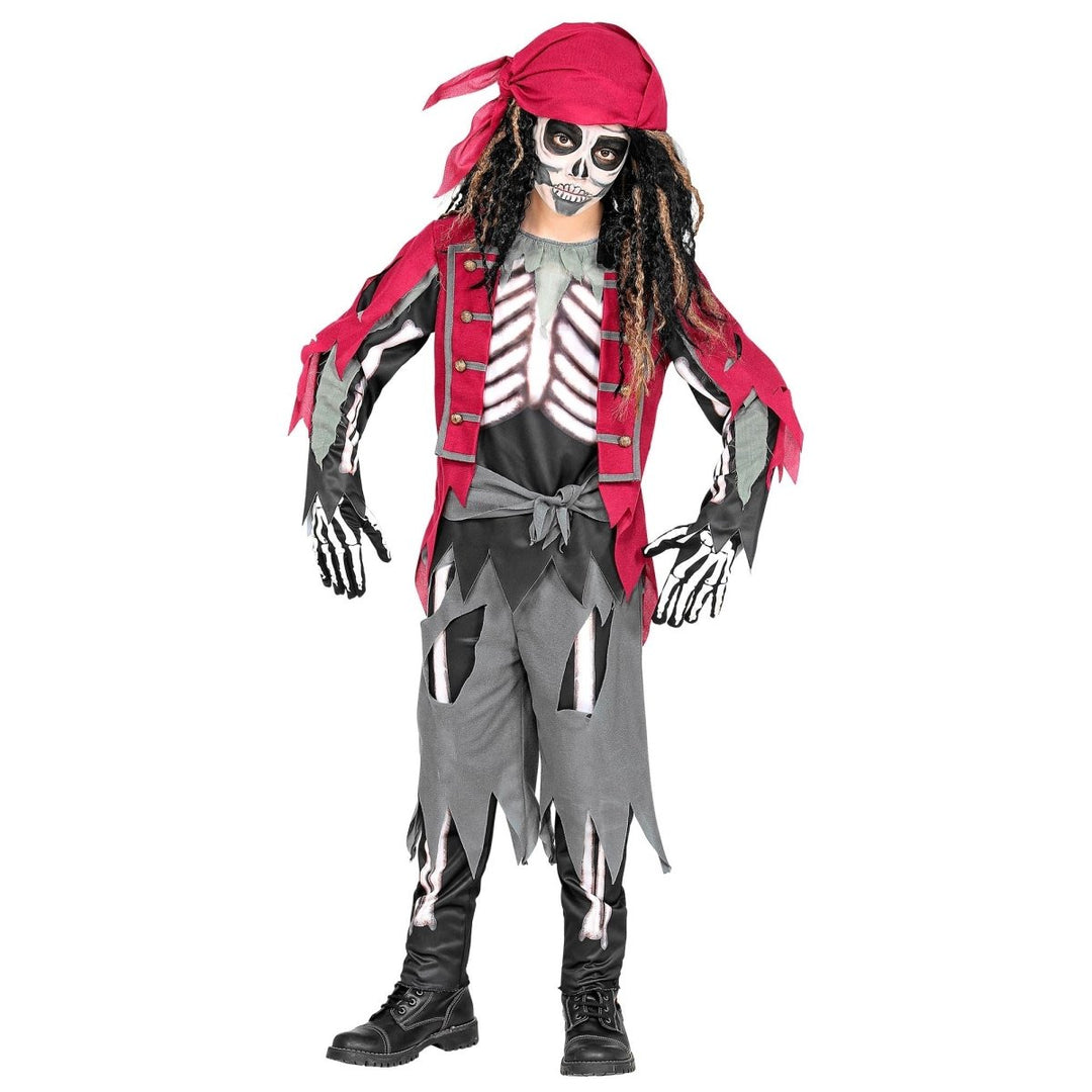 Pirat Kostüm Jungen | Halloween-Kostüm mit Skeletthemd, Weste, Hose, Gürtel und Kopftuch für Halloween-Partys