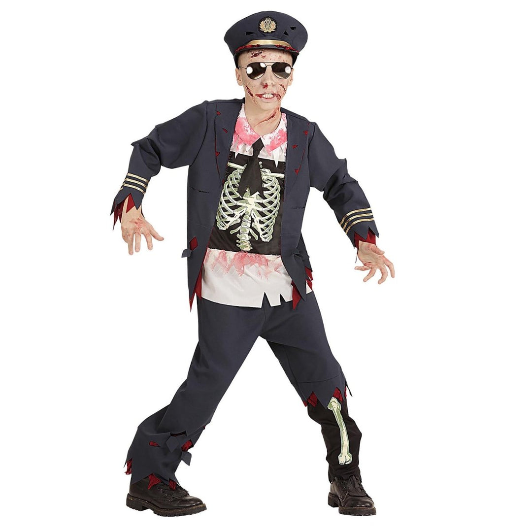 Zombie Polizei Kostüm Jungen | Halloween-Kostüm mit Hose, Jacke, Bluse und Mütze für Halloween- und Mottopartys