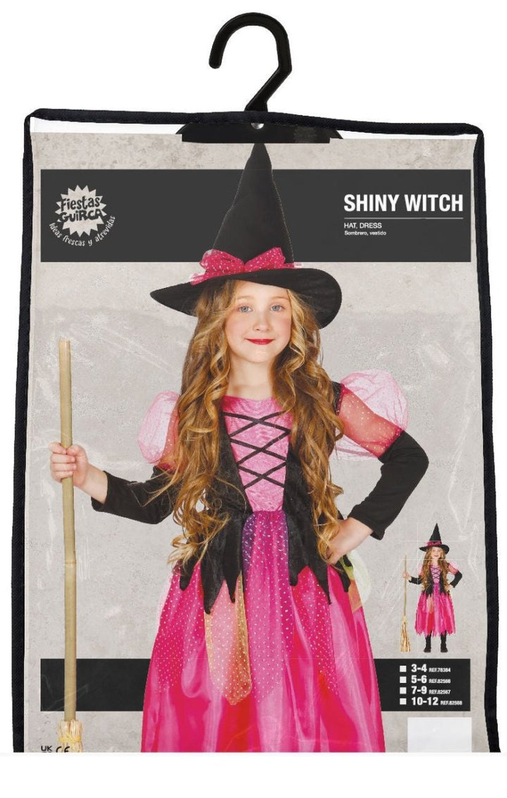 Hexenkostüm Kinder | Rosa Halloween-Kostüm mit Hexenkleid und Hut für Halloween- und Mottopartys