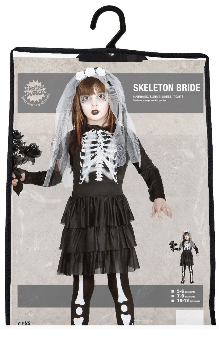 Skelett Kostüm Mädchen | Halloween-Kostüm mit Kleid, Ärmeln, Haarband und Strumpfhose für Halloween-Partys