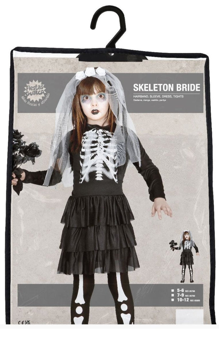Skelett Kostüm Mädchen | Halloween-Kostüm mit Kleid, Ärmeln, Haarband und Strumpfhose für Halloween-Partys
