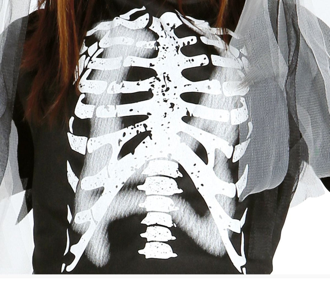 Skelett Kostüm Mädchen | Halloween-Kostüm mit Kleid, Ärmeln, Haarband und Strumpfhose für Halloween-Partys