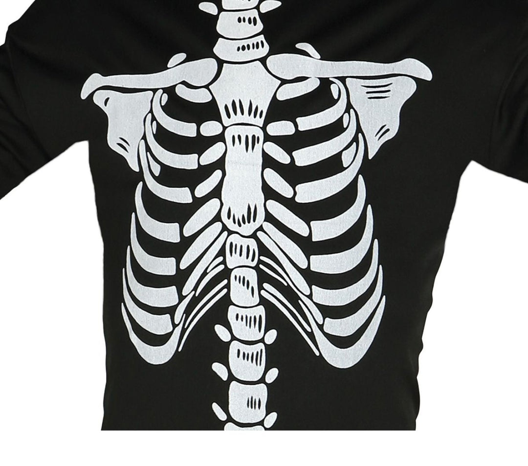 Skelett Kostüm Kinder | Halloween-Kostüm mit Overall, Hut und Klettverschluss für Halloween- und Mottopartys