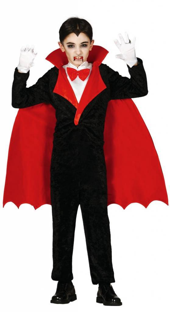 Vampir Kostüm Kinder | Halloween-Kostüm mit Overall, Umhang und Hemd für Halloween- und Mottopartys
