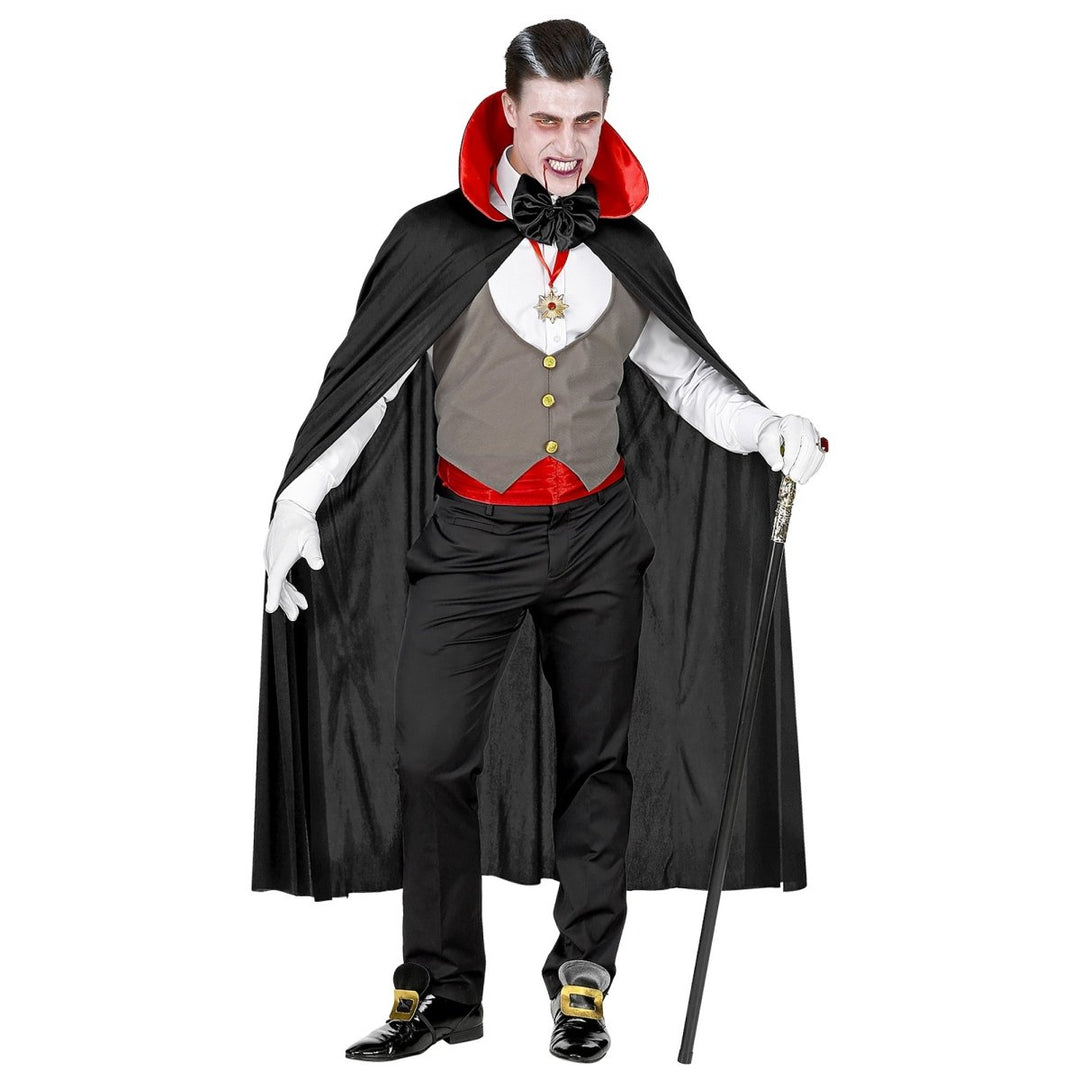 Vampir Kostüm Herren | Halloween-Kostüm mit Weste, Umhang, Fliege, Medaillon und Handschuhen für Mottopartys