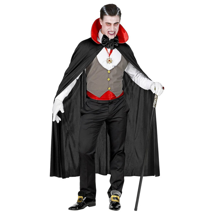 Vampir Kostüm Herren | Halloween-Kostüm mit Weste, Umhang, Fliege, Medaillon und Handschuhen für Mottopartys