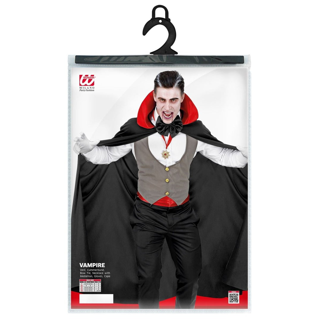 Vampir Kostüm Herren | Halloween-Kostüm mit Weste, Umhang, Fliege, Medaillon und Handschuhen für Mottopartys