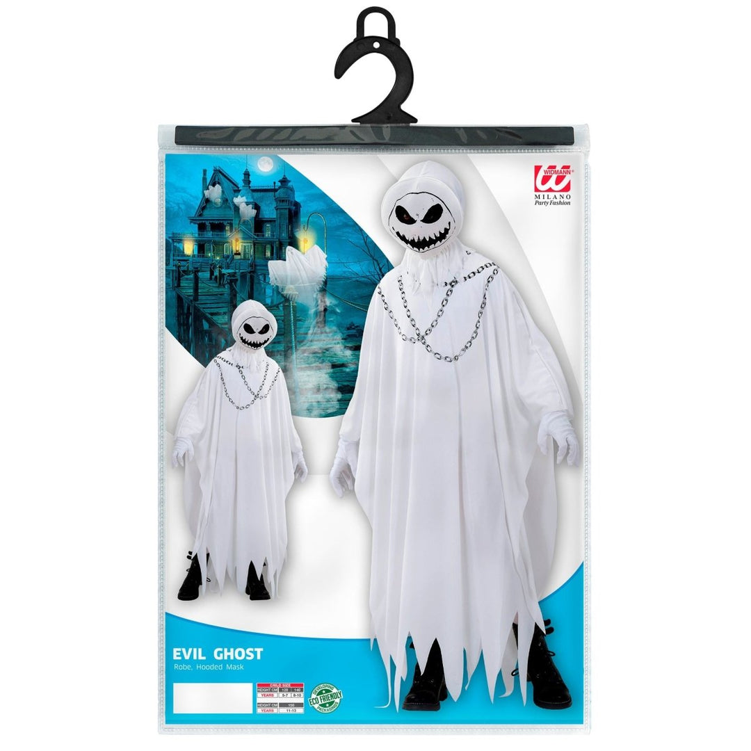 Geist Kostüm Kinder | Weißes Halloween-Kostüm mit Robe und Kapuzenmaske für Halloween- und Mottopartys
