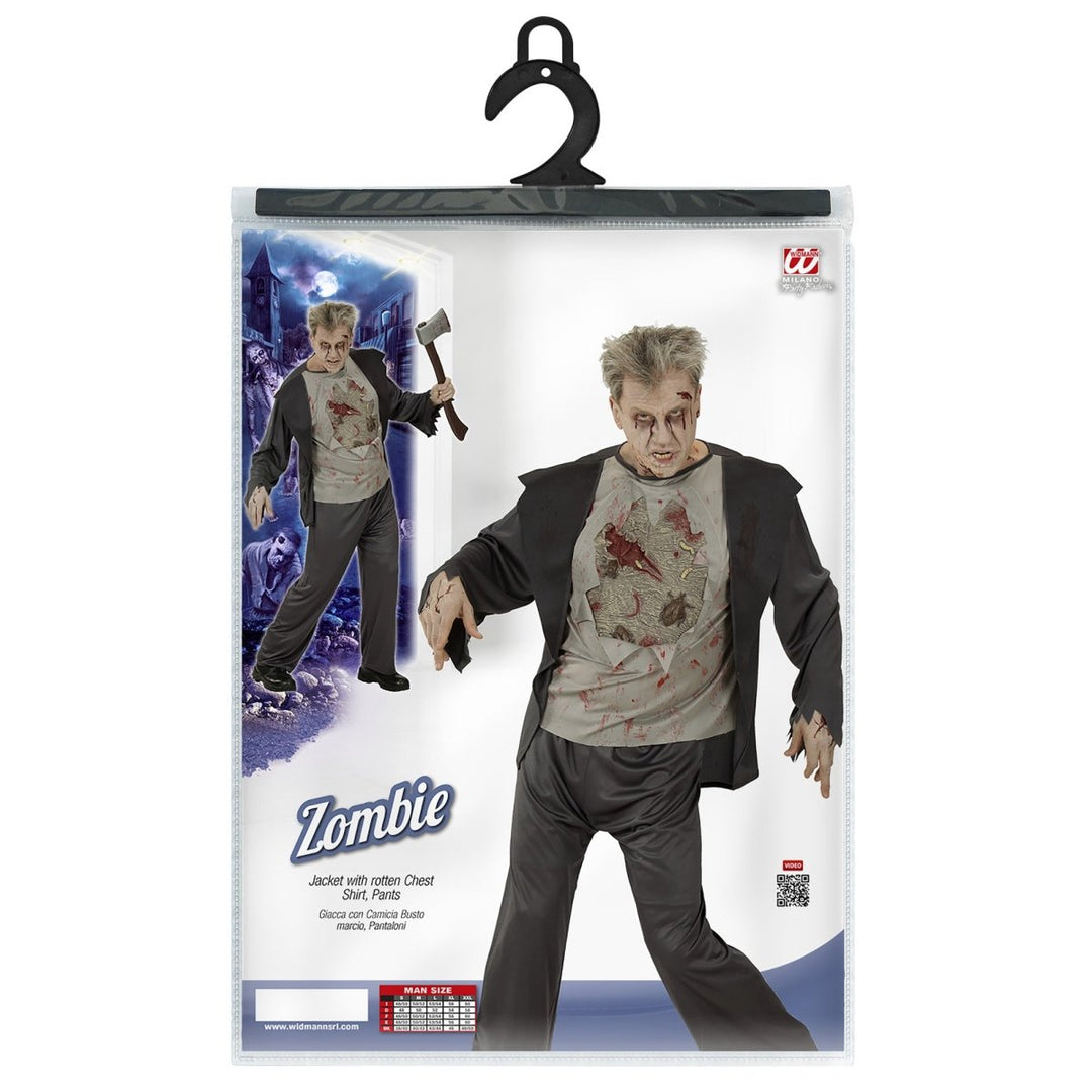 Herren Zombie Kostüm Schwarz | 2-teiliges Halloween Kostüm mit Jacke, Hemd und Hose für Horrorparty und Mottoparty
