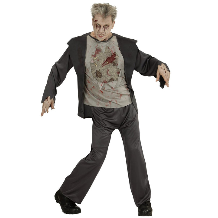 Herren Zombie Kostüm Schwarz | 2-teiliges Halloween Kostüm mit Jacke, Hemd und Hose für Horrorparty und Mottoparty