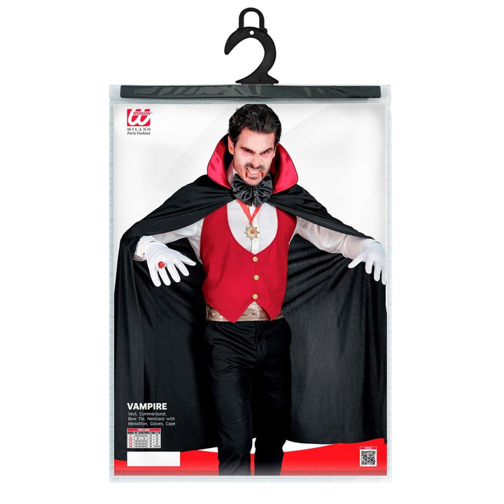 Vampir Kostüm Herren 4-teilig | Schwarz-rotes Halloween-Kostüm mit Weste, Bund, Fliege und Halskette