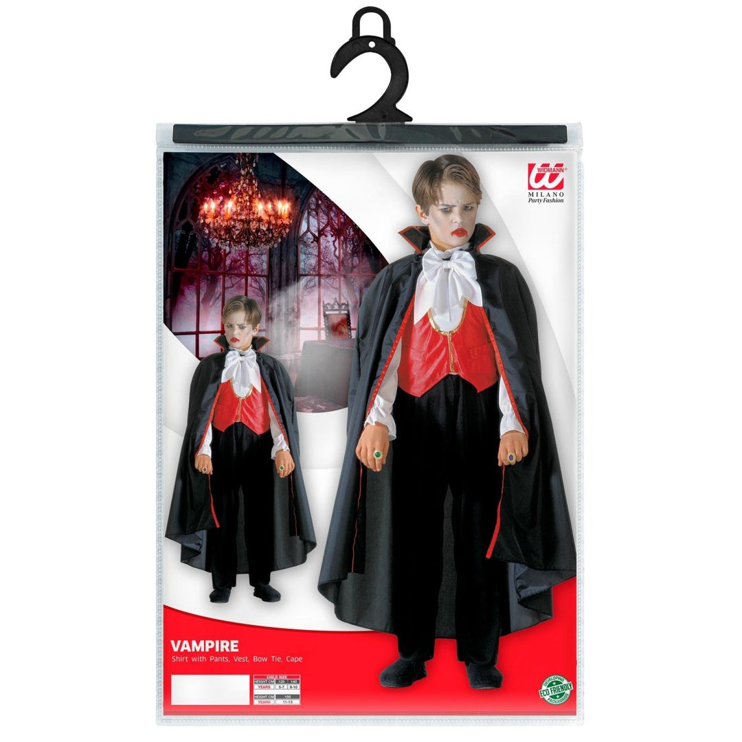 Jungen Dracula Kostüm Schwarz Rot | 4-teiliges Halloween Kostüm mit Umhang, Weste, Hose und Fliege für Mottopartys