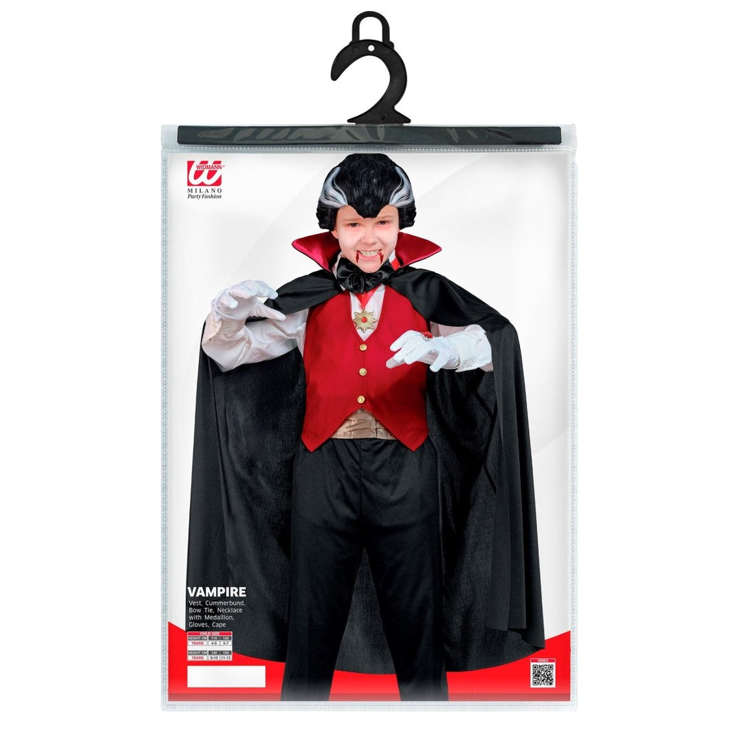 Vampir Kostüm Kinder | Schwarz-rotes Halloween-Kostüm mit Weste, Bund, Fliege und Halskette für Halloween-Partys