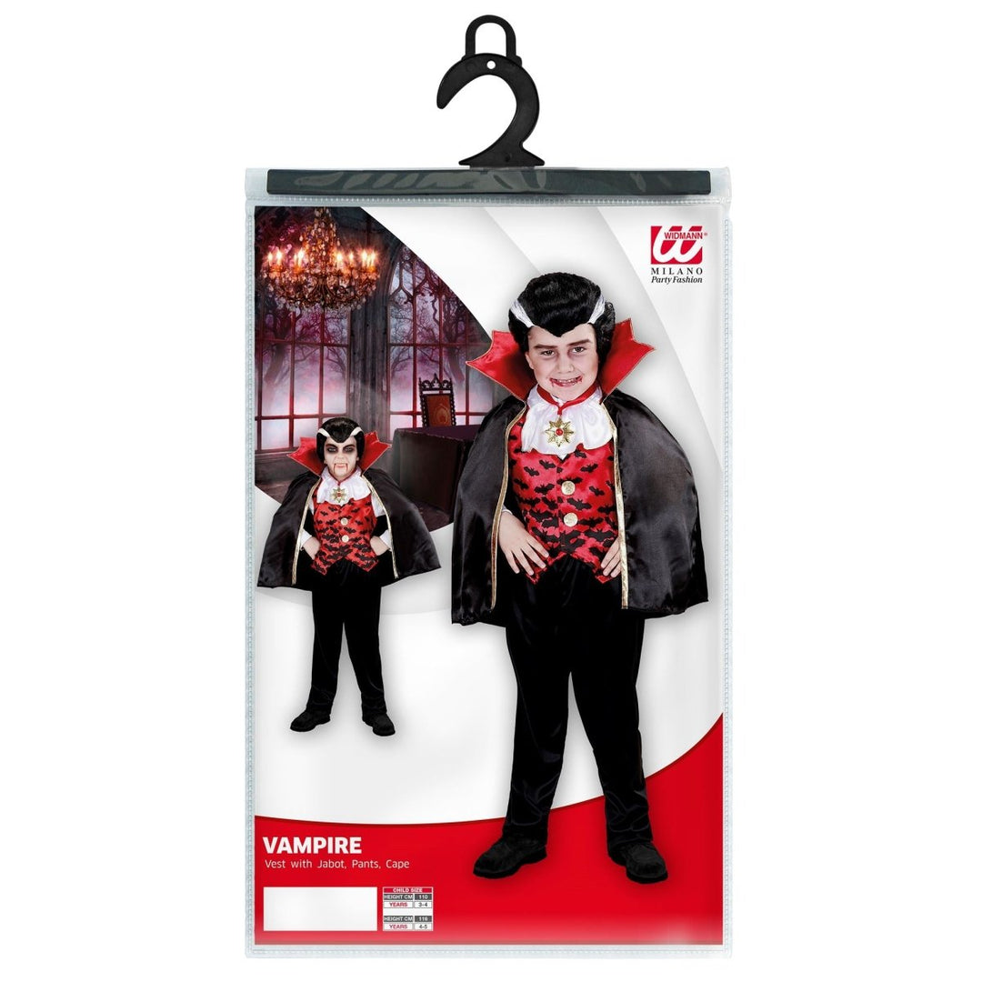 Jungen Vampir Kostüm Schwarz Rot | 3-teiliges Halloween Kostüm mit Weste, Jabot, Hose und Umhang für Mottopartys