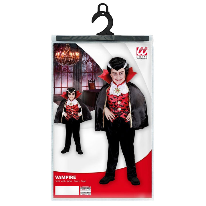 Jungen Vampir Kostüm Schwarz Rot | 3-teiliges Halloween Kostüm mit Weste, Jabot, Hose und Umhang für Mottopartys