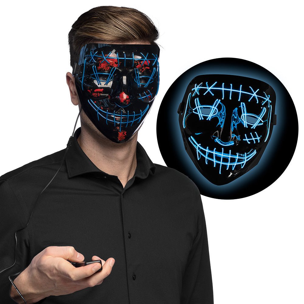 Halloween LED Maske | Blaue Killer-Lächeln Leuchtmaske für Horror-Kostüme, Halloween-Partys und Mottopartys