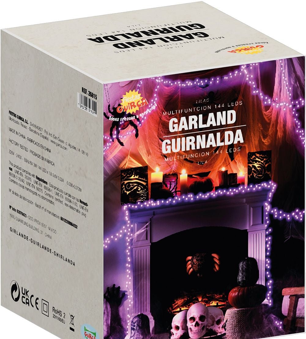 Halloween LED Girlande Flieder | Lichtergirlande mit 144 LEDs und Batteriebetrieb für Halloween- und Partydeko