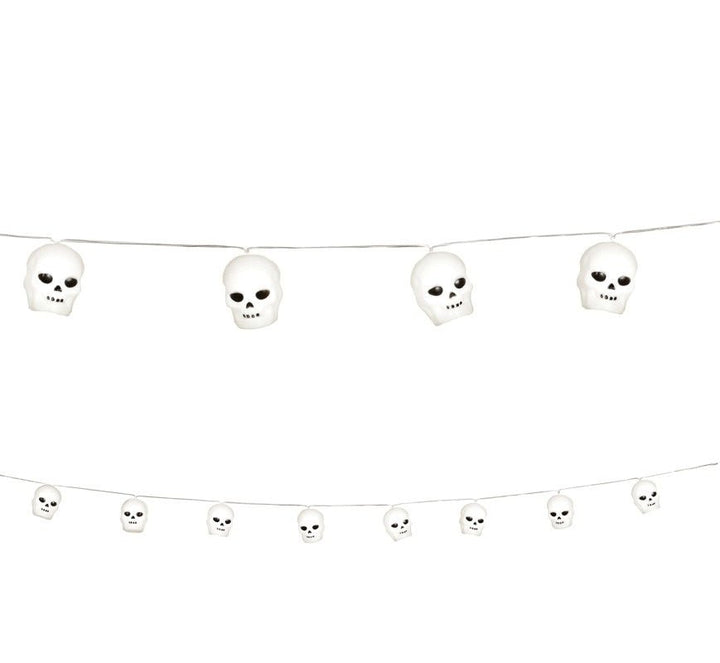 Halloween LED Lichterkette Totenköpfe 1,8 m | Totenkopf Girlande mit Batteriebetrieb für Halloween- und Horrorparty-Deko