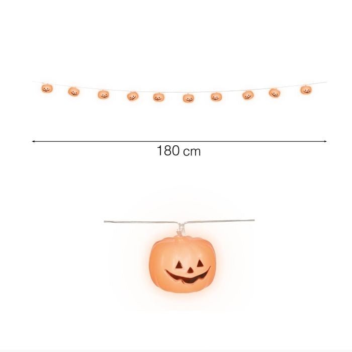 Halloween LED Lichterkette Kürbis 1,8 m | Kürbis Girlande mit Batteriebetrieb für Halloween-, Fenster- und Partydeko