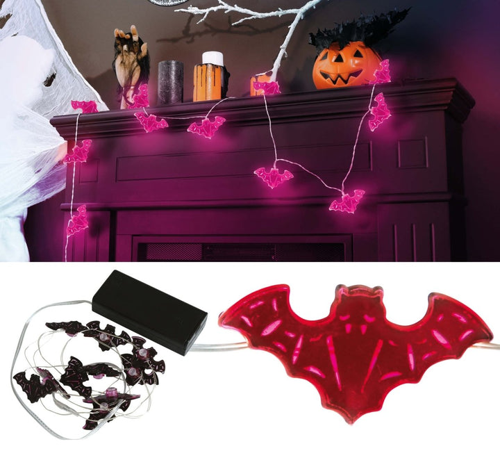 Halloween Lichterkette Fledermäuse 1,2 m | Gruselige Fledermaus Beleuchtung aus Kunststoff für Halloween-Deko