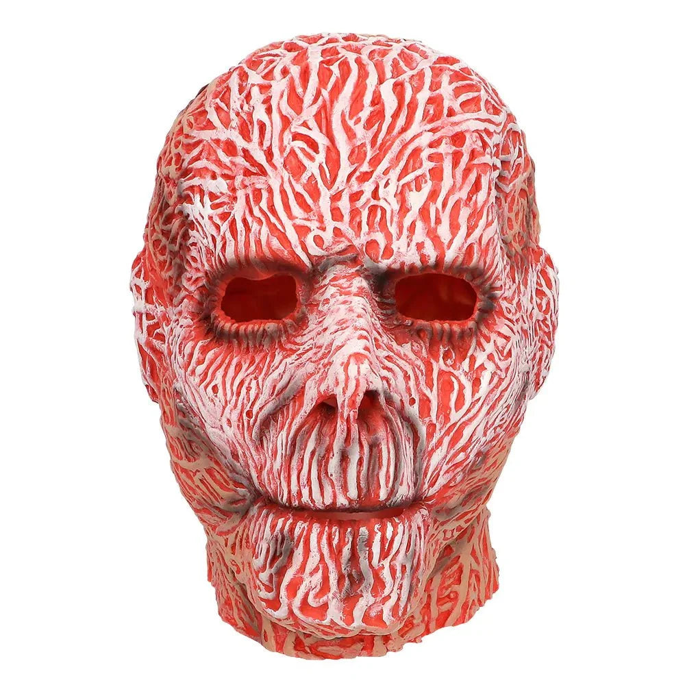 Halloween Horror Maske Erwachsene | Rote Latex-Kopfmaske mit gehäutetem Gesicht für Monster- und Gruselkostüme