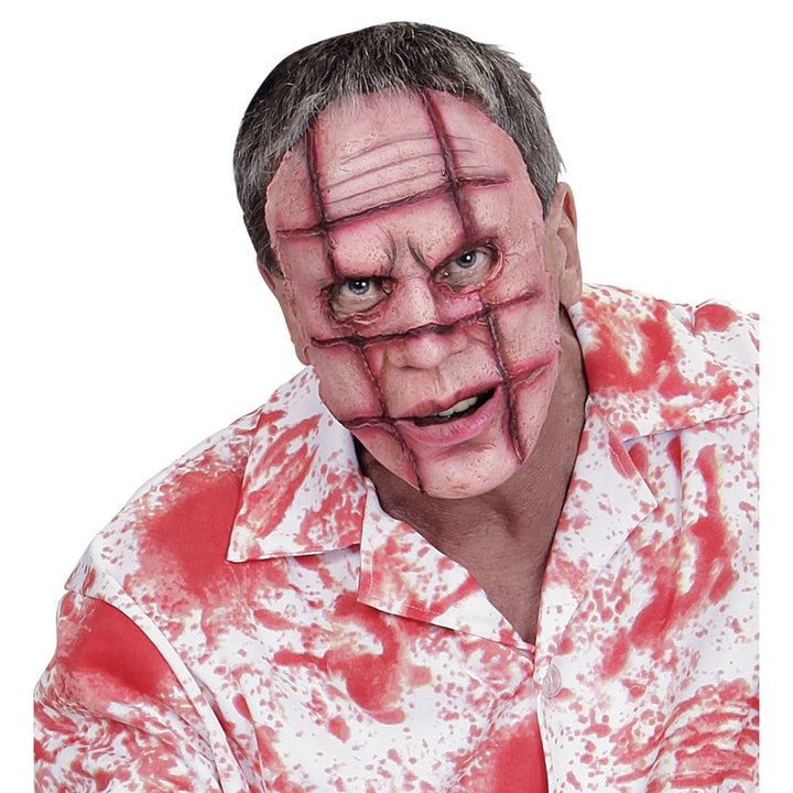 Halloween Halbmaske Scarface | Weiß-rote Gruselmaske mit Narben-Look für Halloween-, Horror- und Mottopartys
