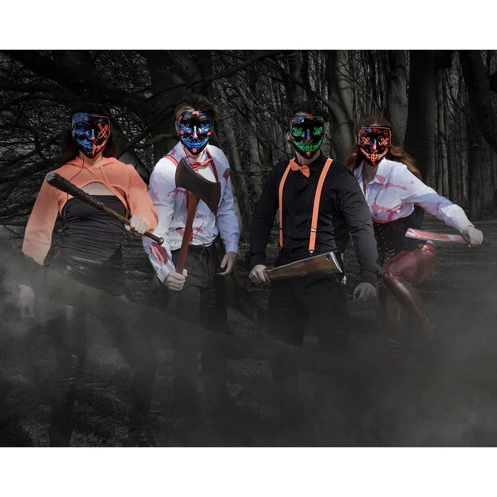 Halloween LED Maske Smile | Leuchtmaske mit X-Augen, Killer-Grinsen und 3 Lichtmodi für Horror- und Mottopartys