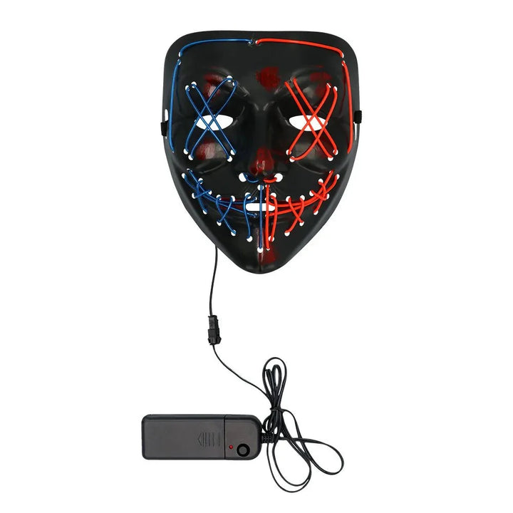 Halloween LED Maske Smile | Leuchtmaske mit X-Augen, Killer-Grinsen und 3 Lichtmodi für Horror- und Mottopartys