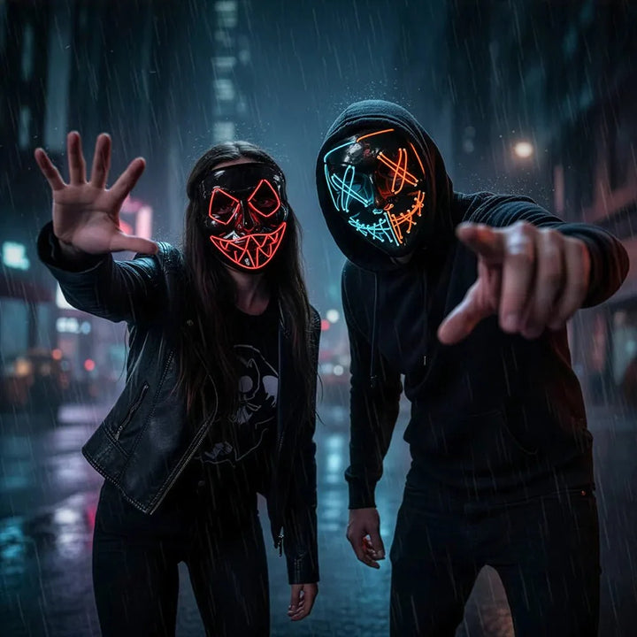 Halloween LED Maske Smile | Leuchtmaske mit X-Augen, Killer-Grinsen und 3 Lichtmodi für Horror- und Mottopartys