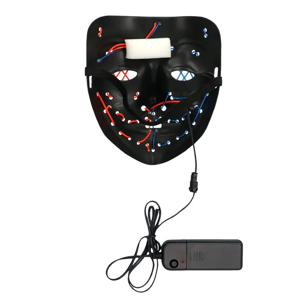 Halloween LED Maske Smile | Leuchtmaske mit X-Augen, Killer-Grinsen und 3 Lichtmodi für Horror- und Mottopartys