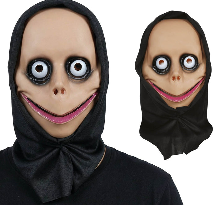 Halloween Maske weißes Gesicht | Gruselige PVC-Maske mit Kapuze für Horror-Kostüme, Cosplay und Mottopartys