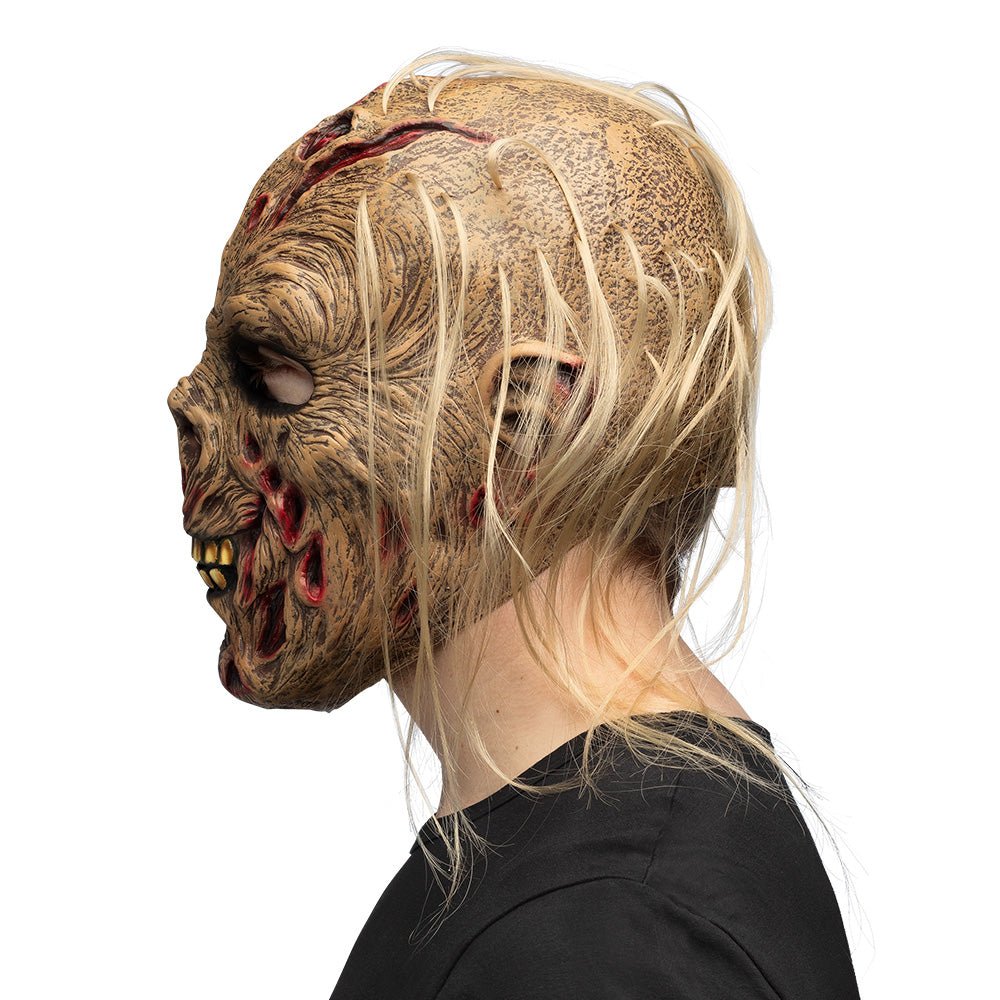 Zombie Maske Halloween | Latex-Gruselmaske mit Wunden, verrotteter Haut und Haaren für Horror- und Zombie-Kostüme