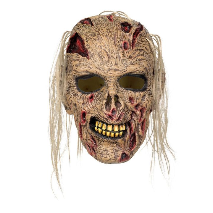 Zombie Maske Halloween | Latex-Gruselmaske mit Wunden, verrotteter Haut und Haaren für Horror- und Zombie-Kostüme