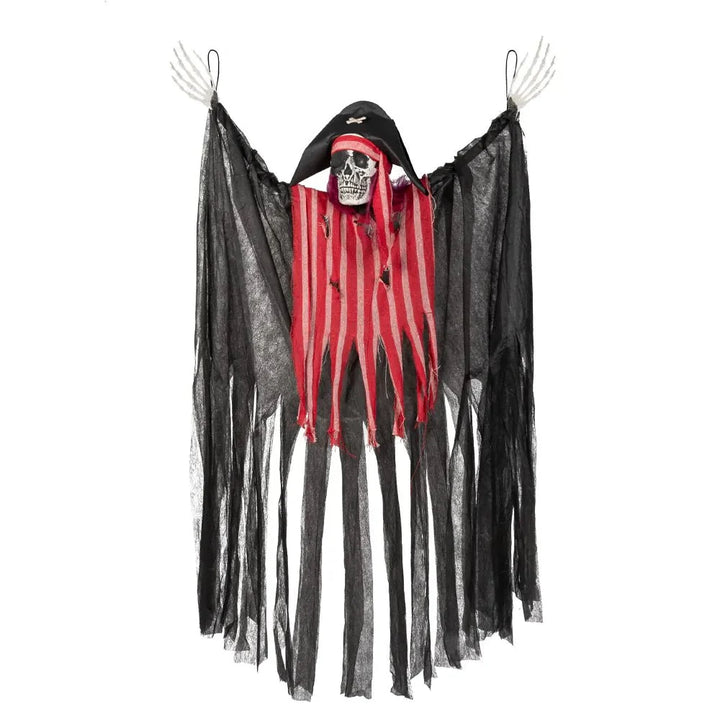 Halloween Pirat 1,6 m | Bewegliche Hängedeko mit Sound, roten Leuchtaugen und Sensor für Halloween-Partys