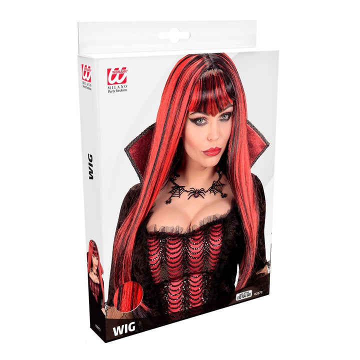 Damen Vampir Perücke Rot Schwarz | Halloween Perücke für Vampir Kostüm, Horrorparty, Karneval und gruselige Mottopartys