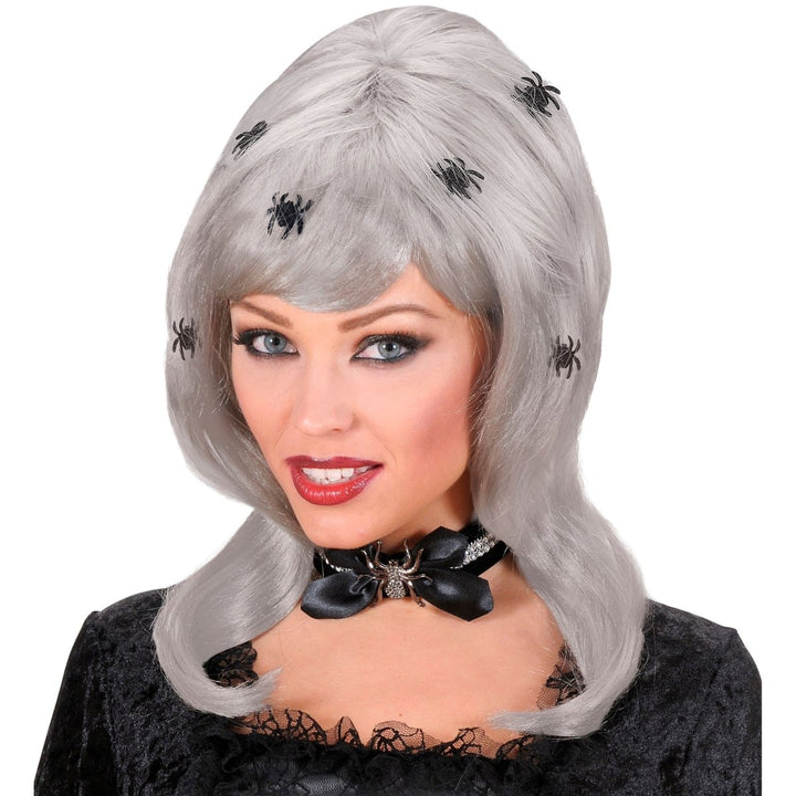 Halloween Spinnen Perücke Grau Schwarz | Gruselige Perücke mit Spinnen-Look für Hexen Kostüm, Horrorparty und Mottoparty