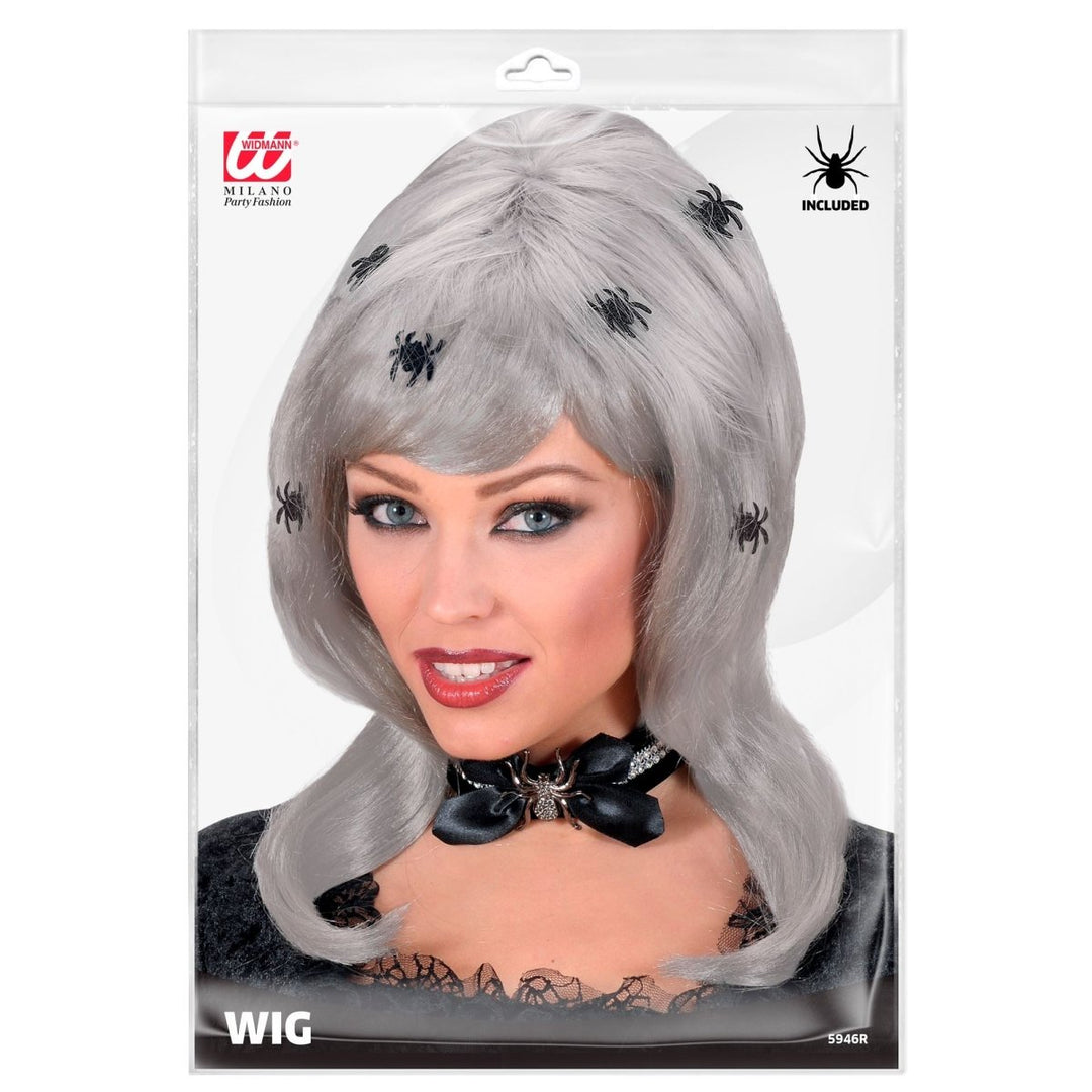 Halloween Spinnen Perücke Grau Schwarz | Gruselige Perücke mit Spinnen-Look für Hexen Kostüm, Horrorparty und Mottoparty