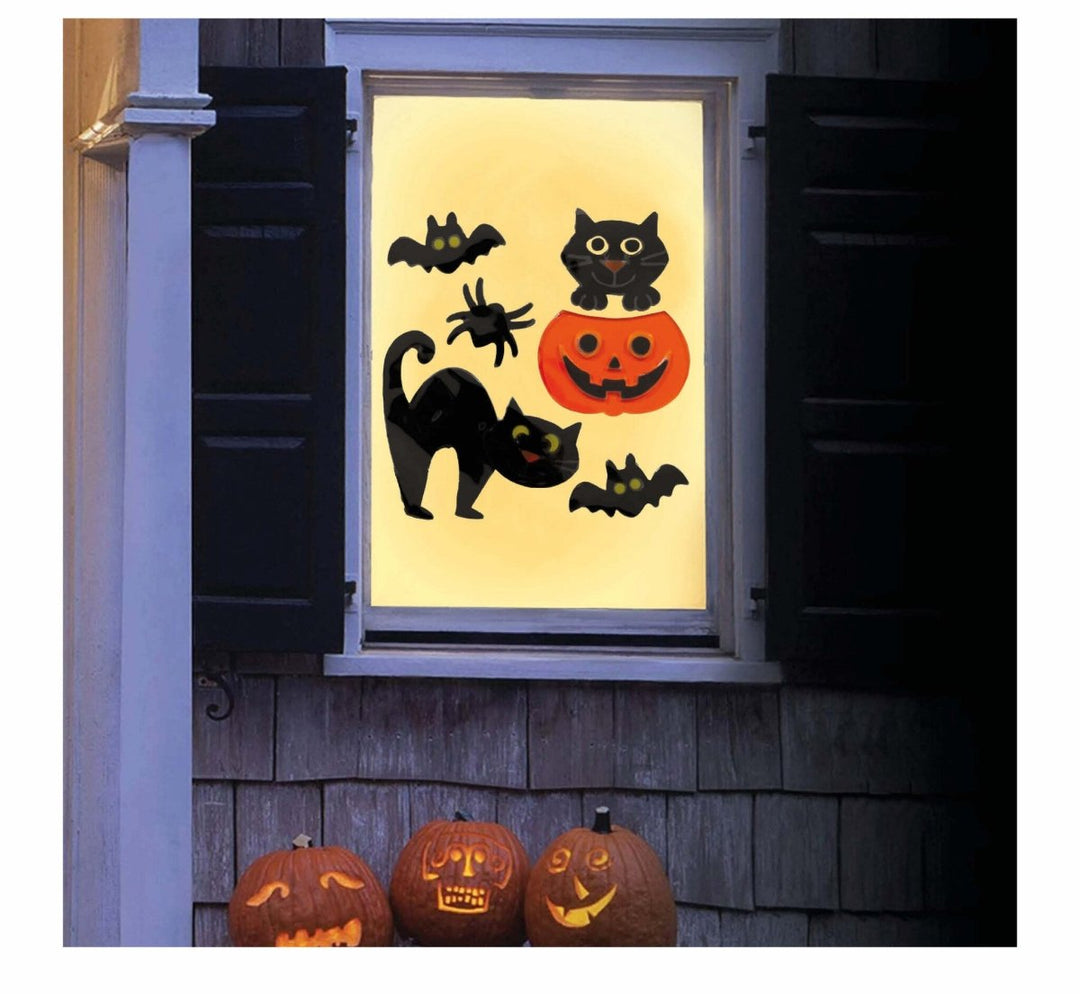 Halloween Fensterdekoration Tiere | Schwarz Orange Fensterdeko für Halloween, Horrorparty und gruselige Mottodekoration